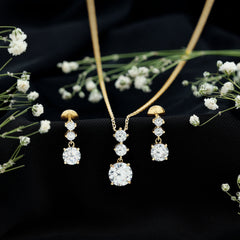 Moissanite 3 Stone Dangle Necklace and Earrings Set