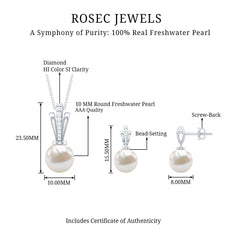 Natural Freshwater Pearl Drop Jewelry Set with Diamond
