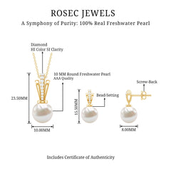 Natural Freshwater Pearl Drop Jewelry Set with Diamond