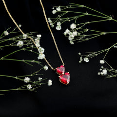 Lab Certified Ruby Double Heart Necklace for Women