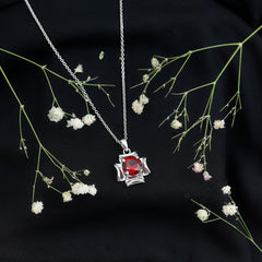Art Deco Inspired Lab Created Ruby Solitaire Necklace