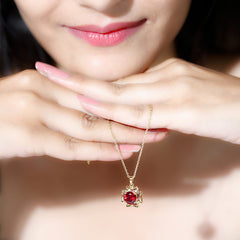 Art Deco Inspired Lab Created Ruby Solitaire Necklace