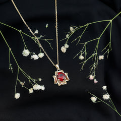 Art Deco Inspired Lab Created Ruby Solitaire Necklace