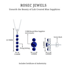 Lab Created Blue Sapphire Bar Necklace With Earrings