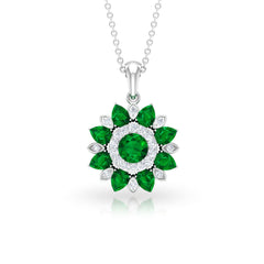 Certified Emerald and Moissanite Flower Jewelry Set