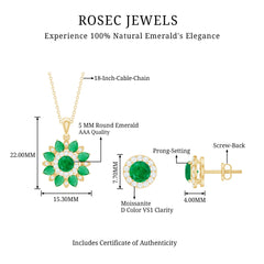 Certified Emerald and Moissanite Flower Jewelry Set