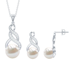 Freshwater Pearl Drop and Moissanite Bridal Jewelry Set