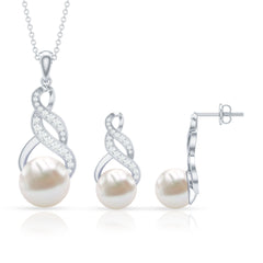 Freshwater Pearl Drop and Moissanite Bridal Jewelry Set