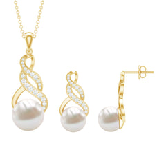 Freshwater Pearl Drop and Moissanite Bridal Jewelry Set
