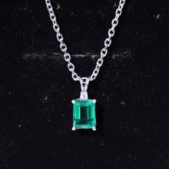 Octagon Cut Lab Created Emerald Solitaire Necklace with Chain