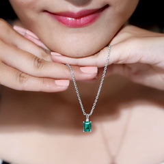 Octagon Cut Lab Created Emerald Solitaire Necklace with Chain
