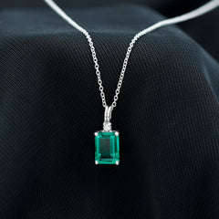 Octagon Cut Lab Created Emerald Solitaire Necklace with Chain