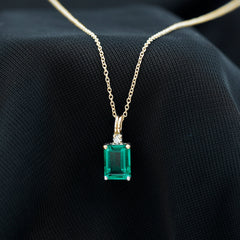 Octagon Cut Lab Created Emerald Solitaire Necklace with Chain
