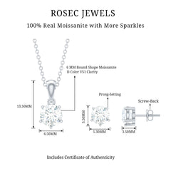 2 CT Round Shape Moissanite Solitaire Jewelry Set