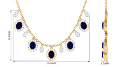 Oval Cut Blue Sapphire and Diamond Bridal Station Chain Necklace