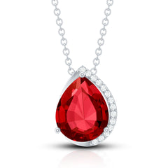 Lab Grown Ruby Teardrop Designer Necklace with Diamond