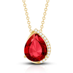 Lab Grown Ruby Teardrop Designer Necklace with Diamond