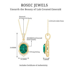Certified Lab Grown Emerald Vintage Inspired Necklace With Diamond