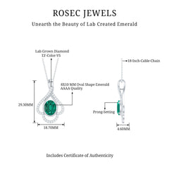 Lab Grown Emerald Oval Pendant Necklace with Diamonds