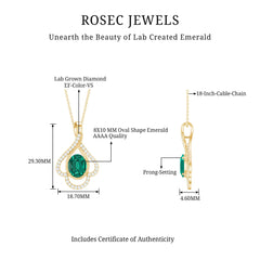 Lab Grown Emerald Oval Pendant Necklace with Diamonds