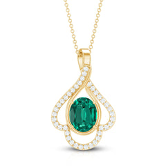 Lab Grown Emerald Oval Pendant Necklace with Diamonds