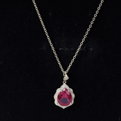 Certified Lab Grown Ruby Vintage Inspired Necklace with Diamond Halo