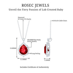 Certified Lab Grown Ruby Vintage Inspired Necklace with Diamond Halo