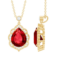 Certified 3 Carat Lab Grown Ruby and Diamond Vintage Necklace
