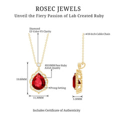 Certified 3 Carat Lab Grown Ruby and Diamond Vintage Necklace