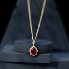 Certified 3 Carat Lab Grown Ruby and Diamond Vintage Necklace