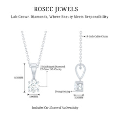 5mm Brilliant Cut Lab Grown Diamond Solitaire Necklace With Silver Chain