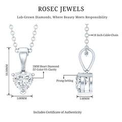 Certified Lab Grown Diamond 5 mm Heart Necklace With Silver Chain