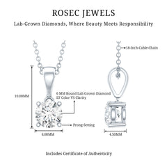 Simple 6 MM Lab Grown Diamond Solitaire Necklace with Silver Chain
