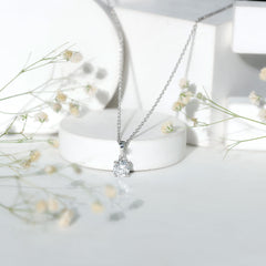 Simple 6 MM Lab Grown Diamond Solitaire Necklace with Silver Chain