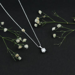 Simple 6 MM Lab Grown Diamond Solitaire Necklace with Silver Chain