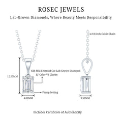 4X6MM Emerald Cut Lab Grown Diamond Solitaire Necklace with Chain