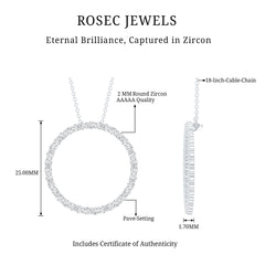 Certified Cubic Zirconia Eternity Circle Necklace with Silver Chain