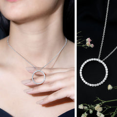 Certified Cubic Zirconia Eternity Circle Necklace with Silver Chain