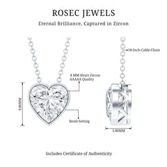 Bezel Set 2 Carat Cubic Zirconia Heart Pendant Necklace with Chain