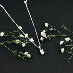 6X8mm Emerald Cut Cubic Zirconia Solitaire Necklace With Silver Chain