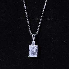 Certified 1.87 Carat Emerald Cut Cubic Zirconia Pendant Necklace with Silver Chain
