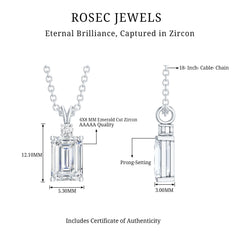 Certified 1.87 Carat Emerald Cut Cubic Zirconia Pendant Necklace with Silver Chain