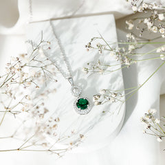 Certified Lab Created Emerald Wedding Necklace with Chain