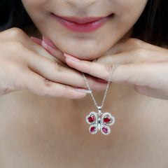 Certified Created Ruby Butterfly Pendant Necklace with Moissanite
