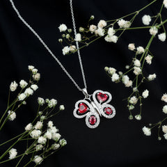 Certified Created Ruby Butterfly Pendant Necklace with Moissanite