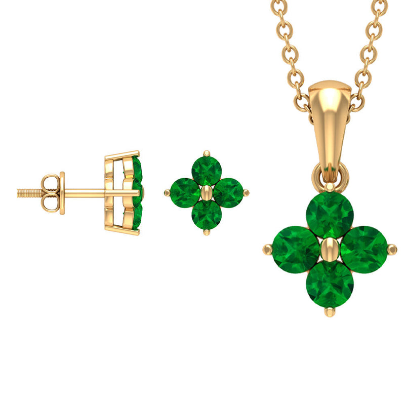 Natural Emerald Clover Jewelry Set for Women