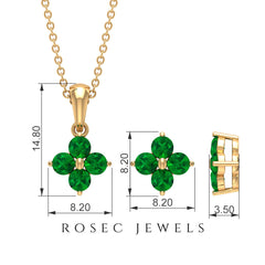 Natural Emerald Clover Jewelry Set for Women