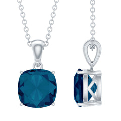 3 CT Cushion Cut London Blue Topaz Solitaire Pendant