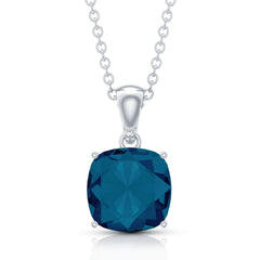 3 CT Cushion Cut London Blue Topaz Solitaire Pendant