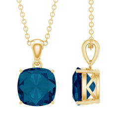 3 CT Cushion Cut London Blue Topaz Solitaire Pendant